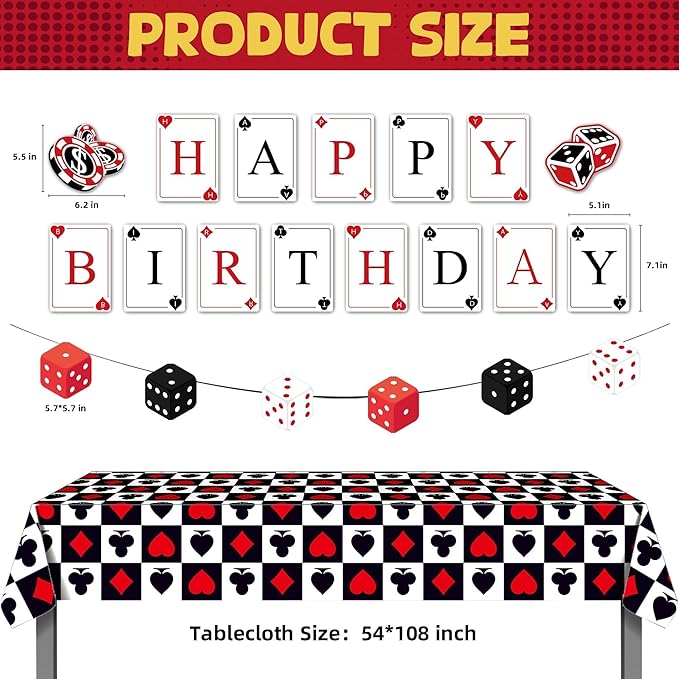 Casino Theme Party Decorations Casino Birthday Banner Poker Tablecloth Centerpieces Hanging Swirl Decorations Poker Party Decorations for Casino Poker Party Supplies (Casino)