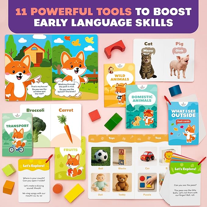 Smart Baby Box for 12-18 Months – 11 Montessori Speech Therapy Board Books & Flash Cards – Toddler Learning Toys & Activity Busy Book with Pre-K Activities for 1-Year Old