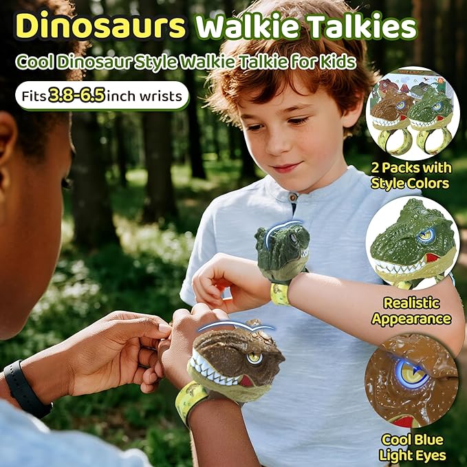 Vvinca Walkie Talkies for Kids 4 Pack, Spider&Dinosaur Toys for Kids 3-5 5-7 8-12 Adjustable Strap Long Range Outdoor Camping Toys Boys Christmas Birthday Gifts