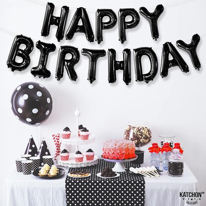 KatchOn, Black Happy Birthday Balloons Banner - 16 Inch | Foil Balloon Banner For Happy Birthday Decorations | Balloon Letters Sign For Birthday Party Decoratioans | Halloween Birthday Decorations
