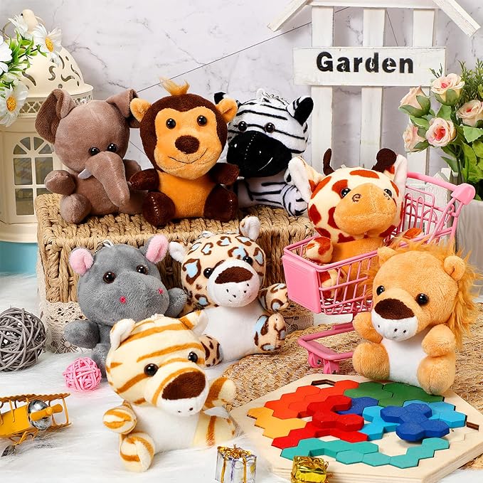 HyDren 24 Pcs Mini Stuffed Forest Animals Bulk Jungle Animal 4.8 Inch Lovely Toys Lion Tiger Elephant Giraffe Plush for Classroom Gift Stockings Filler Christmas(Single Style)