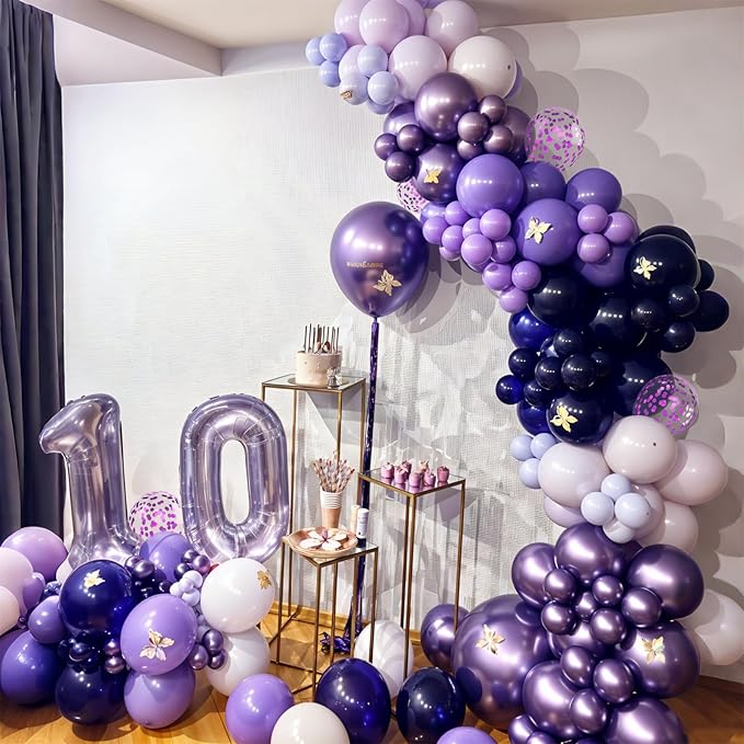 Pink and Purple Balloons, Pink Lavender Dark Purple Metallic Confetti Latex Balloons for Girls Women Birthday Party Baby Shower Bridal Shower Wedding Decorations