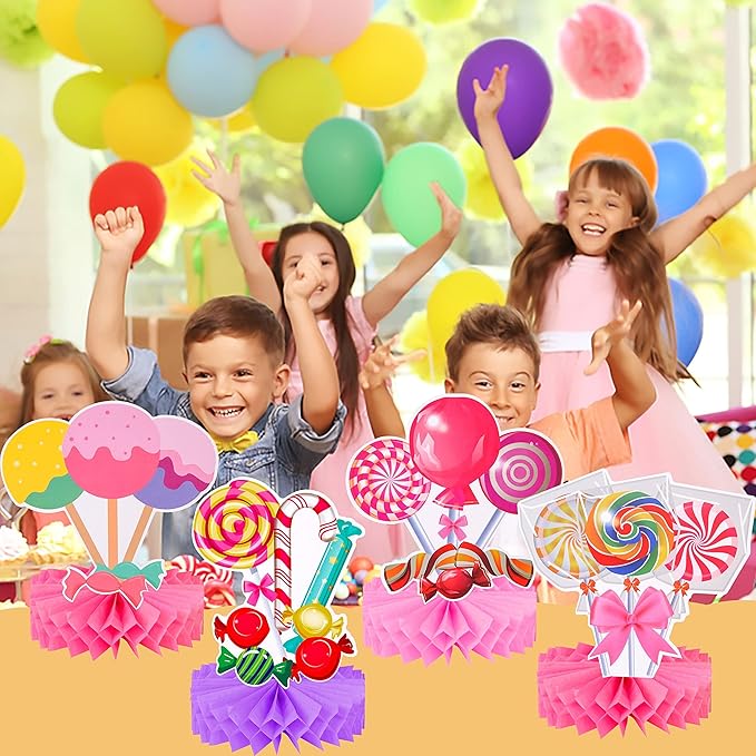 Candyland Party Table Decorations 9pcs Candyland Lollipop Table Honeycomb Centerpieces for Candy Theme Birthday Party Supplies