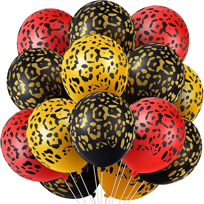 Gejoy 50 Pcs Cheetah Balloons Gold Black Red Leopard Print Balloons 12 Inch Spots Latex Leopard Jungle Animal Decorations for Cheetah Zoo Theme Birthday Party Supplies