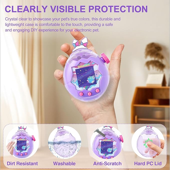 for Tamagotchi Paradise Clear Case and Replacement Lid Set, Ideal for DIY Fans, Collectors and Display, for Paradise Tamagotchi Accessories, with Lanyard (No Device/Film)