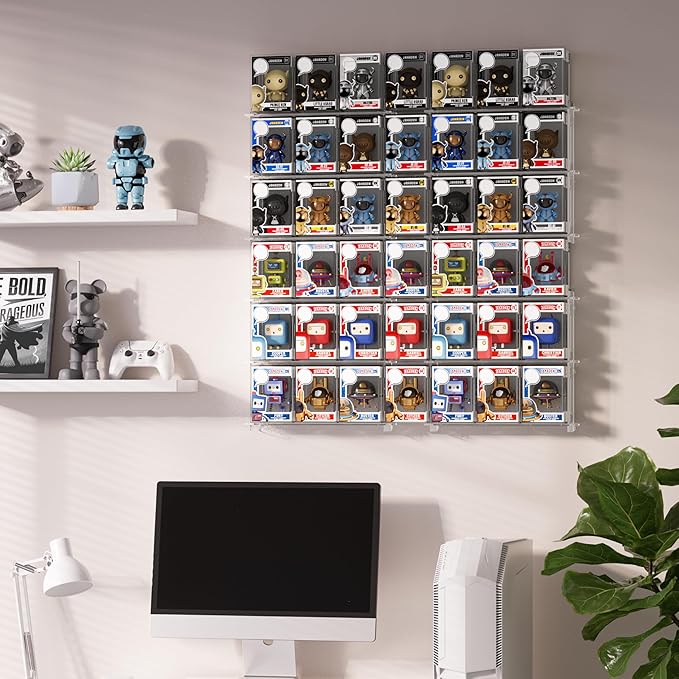 Wall Floating Shelves Compatible with 21 Funko Pops in Box, Clear Tiered Display Shelf for Collectibles, Acrylic Figurine Protector Display Case, Stackable Action Figures Collection Stand, 2 Pack