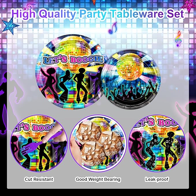 Avezano 192 Pcs Disco Party Plates and Napkins Supplies 70's Party Decorations Let's Boogie Theme Party Tableware Kit for Birthday Baby Shower Favors, Serves 24