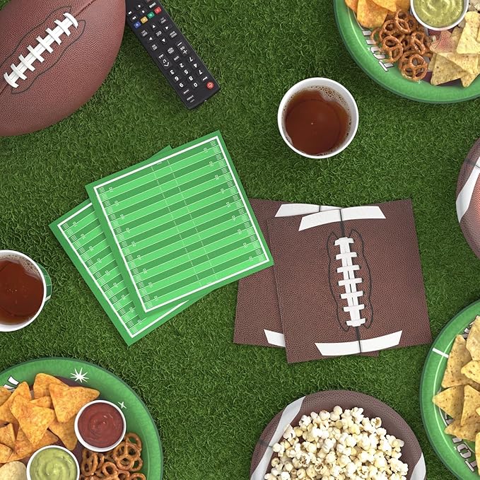 Football Birthday Party Decorations for Boys Serves 16 – Kids Sports Theme Party Supplies with Snack Stadium Tray, Plates, Cups, Banner & Tablecloth