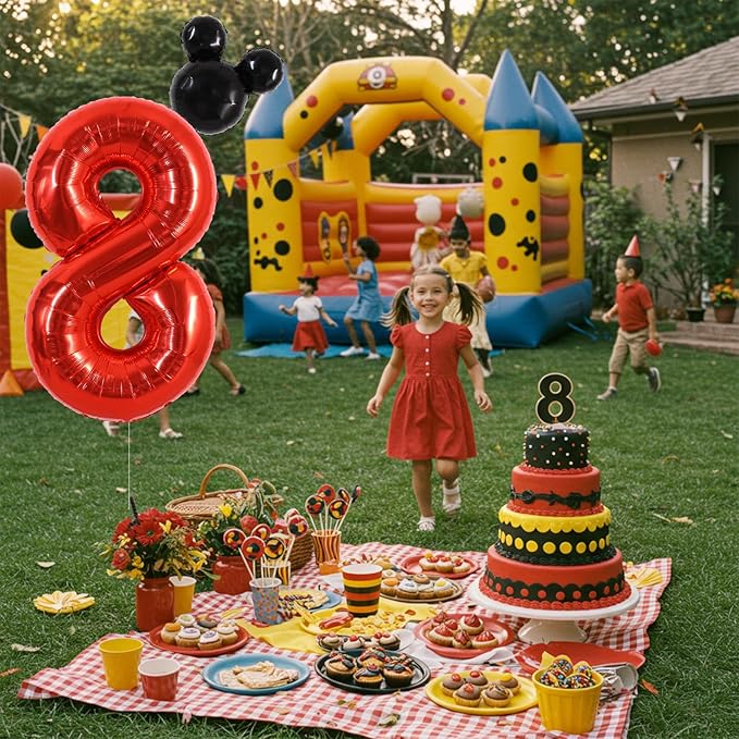 Vuzvuv 40 Inch Mouse Number Balloon No.8, Black Mouse Head Balloon and Red Giant Giant Number Eight Balloon for Birthday, Mouse Theme Party Supplies, Baby Shower,Anniversary Decoration