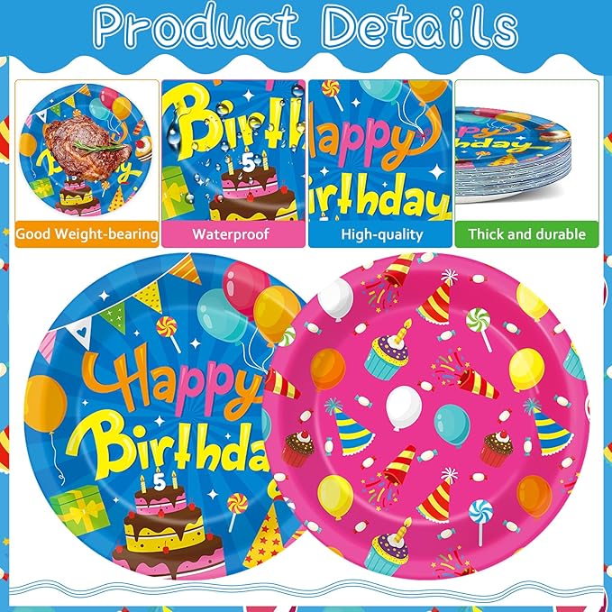 60Pcs Happy Birthday Plates Party Supplies 7” Colorful Birthday Plates Colorful Happy Birthday Tableware Party Decorations for Kids Boys Girls Birthday Cake Dinnerware Party Favors for 60 Guest