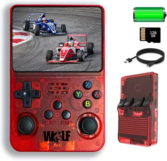R36S Retro Handheld Game Console 128GB – 20,000+ Games, 3.5” HD IPS Screen, Portable Arcade Gaming System, 4000mAh Battery, Dual Joystick, Expandable Storage Retro Video Game Console (Skeleton Red)