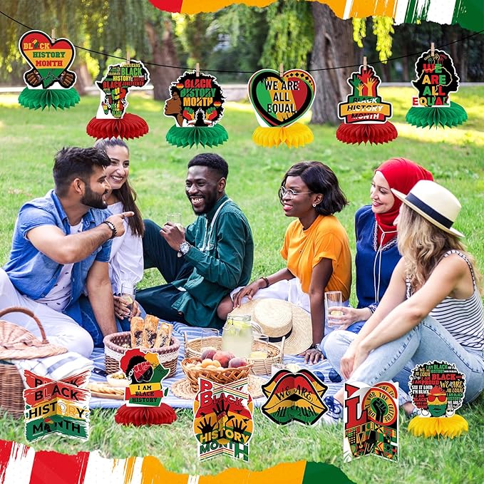 Pickmesh 12 Pieces Black History Month Party Decorations 3D Black History Honeycomb Centerpieces Table Decor African American BHM Festival Decorations Table Toppers for Party Supplies
