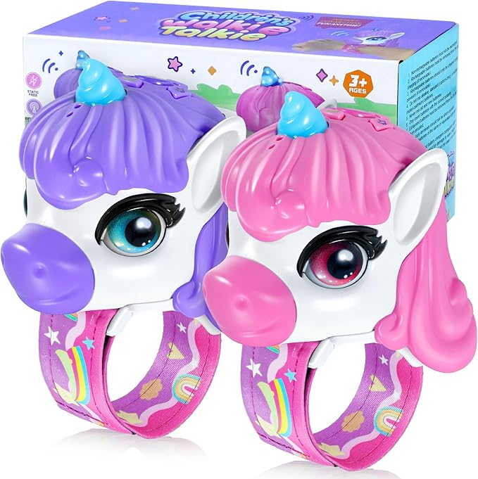 Vvinca Walkie Talkies for Kids 2 Pack, Unicorn Gifts for 3 4 5 6 7 8 Year Old Girl, Anti-Loss Wrist Watch Toys for Toddlers, Long Range Camping Gear and Outdoor Birthday Present (Pink and Purple)