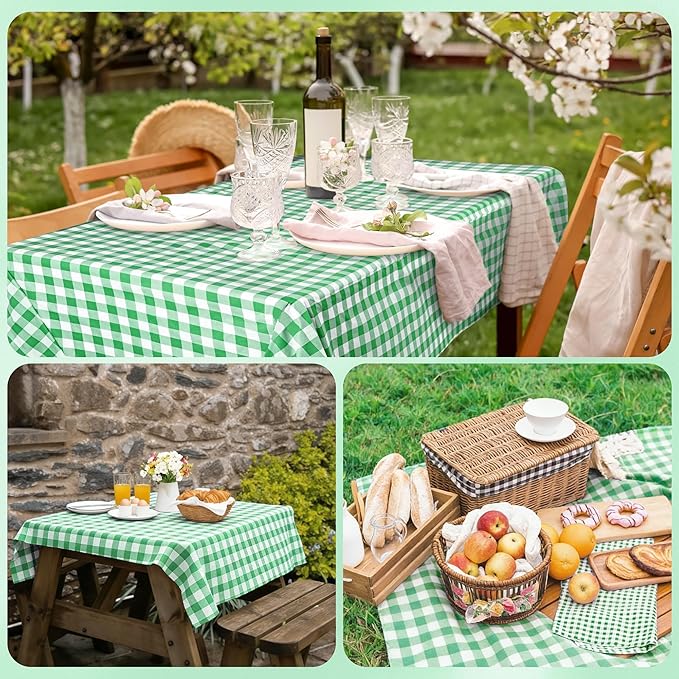 Kochorie 54 Inch x 300 Ft Light Green Checkered Plastic Table Cloth Roll Disposable Waterproof Table Cover Plastic Table Cover Roll with Easy Slide Cutter for Outdoor Picnic/Home Dining/Spring Party