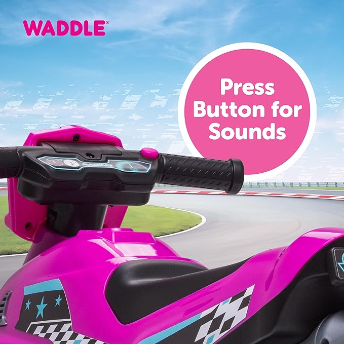 Waddle Kids Motorcycle Balance Bike - Toddler Ride on Toys w/Sounds, Wide Wheel Base, Rubber Coated Wheels, Foot to Floor Toddler Car Up to 44 Lbs, Motorbike for Kids Ages 18 Months to 3 Yrs, Pink