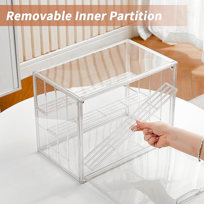 Clear Acrylic Display Case for Figures 4 Layer Figure Display Shelf with 3 Movable Plate Stackable Display Box with Magnetic Door for Collectibles 1 Pack