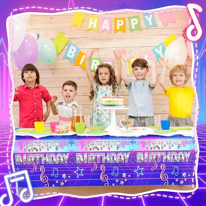 2 Pcs Birthday Party Decorations Plastic Cute Birthday Tablecloth 108 x 54 Inches Disposable Rectangle Tablecover for Boys Girls Kids Baby Shower Party Supplies (Music)