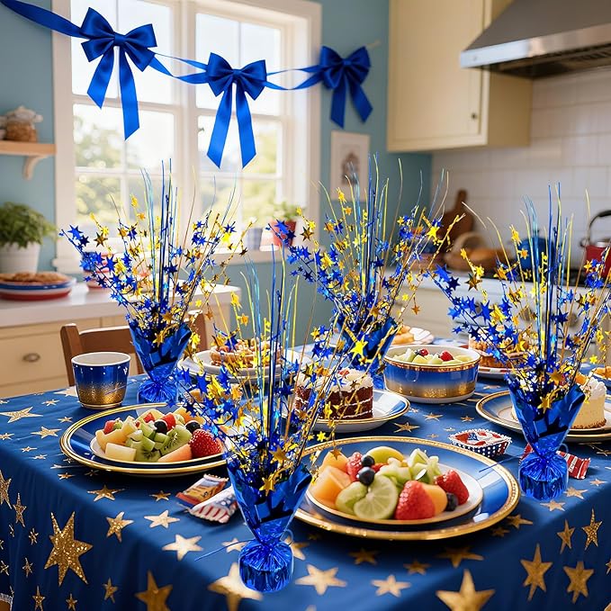 6 Pack Metallic Foil Spray Table Centerpiece Decoration Star Brust Glitter Table Topper Decor for Birthday Graduation Holiday Christmas New Year's Eve Celebration Party Supplies Gold and Blue