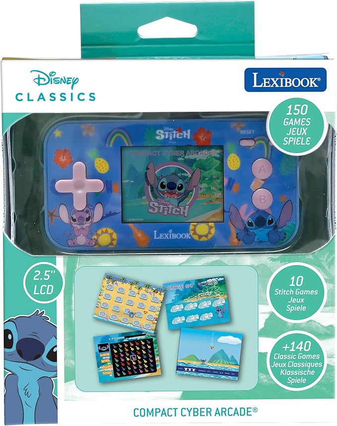 Lexibook - Disney Stitch - Compact Portable Cyber Arcade Console, 150 Games, LCD Colour Screen, Battery-Powered, JL2367D