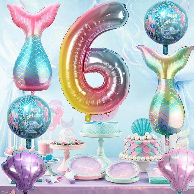 6th Mermaid Birthday Decorations,Pink Blue Balloons Kit Sea Balloon Tail Balloons for Girls Mermaid Party Baby Shower