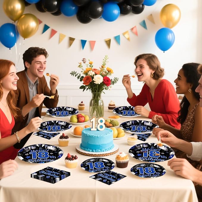 96Pcs 18th Birthday Decorations for Boys Blue and Black 18th Birthday Plates and Napkins Tableware Sets 18 & Adult-ish Party Decorations Favors for Teens 18 Years Old Party Supplies Serves 24
