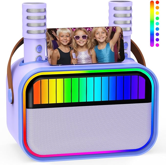 Karaoke Machine for Kids, Kids Toys for 3-12 Years Old Girls Birthday Presents, Portable Bluetooth Karaoke Speaker with 2 Microphones, Girls Gifts for Kid Party Christmas Birthday(Purple)