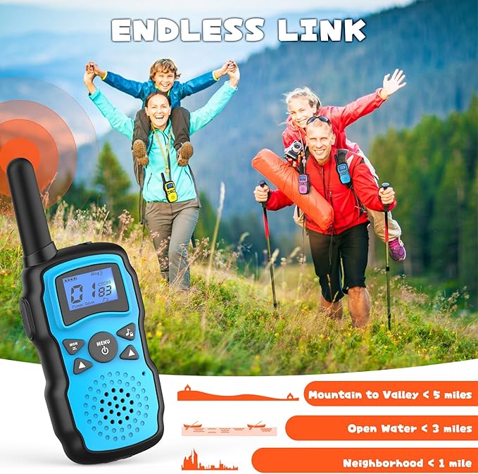 Wishouse Walkie Talkies Rechargeable for Kids Adults Long Range,Xmas Birthday Gift for Boys Girls 3 4 5 6 7 8 9 10 Year Old,Hiking Camping Gear Games Ideas Toys with Flashlight,VOX,Easy to Use 4 Pack