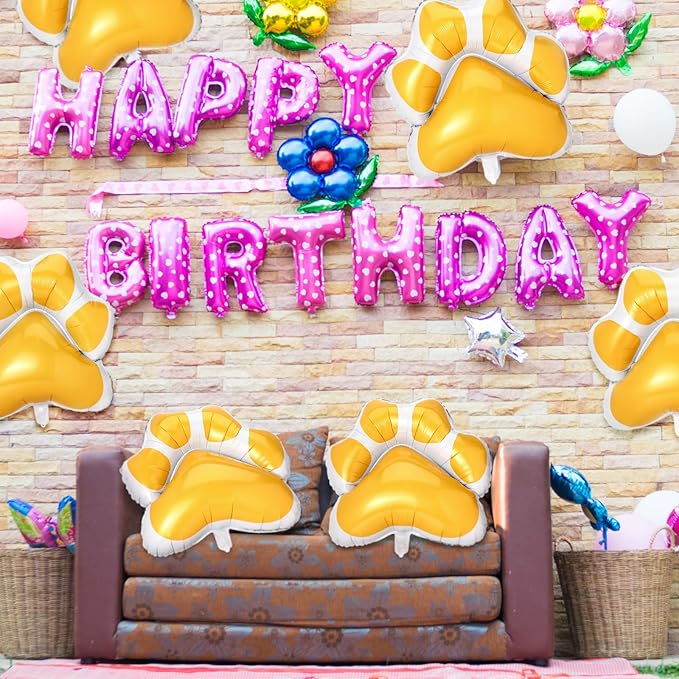 Hungdao 9 Pcs 28 x 26 Inch Orange Dog Paw Balloons Paw Print Foil Balloons Large Puppy Birthday Party Supplies for Baby Shower Pets Dog Themed Party Decorations