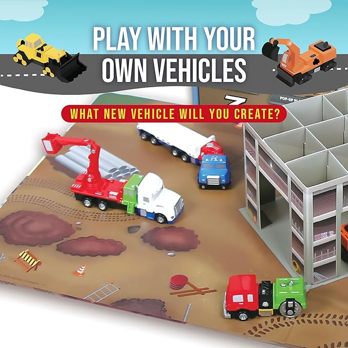 Popular Playthings Magnetic Vehicles for Toddlers 1-3, Mini Mix or Match Car Toys, Set of 7 Gift for Kids - Construction Trucks