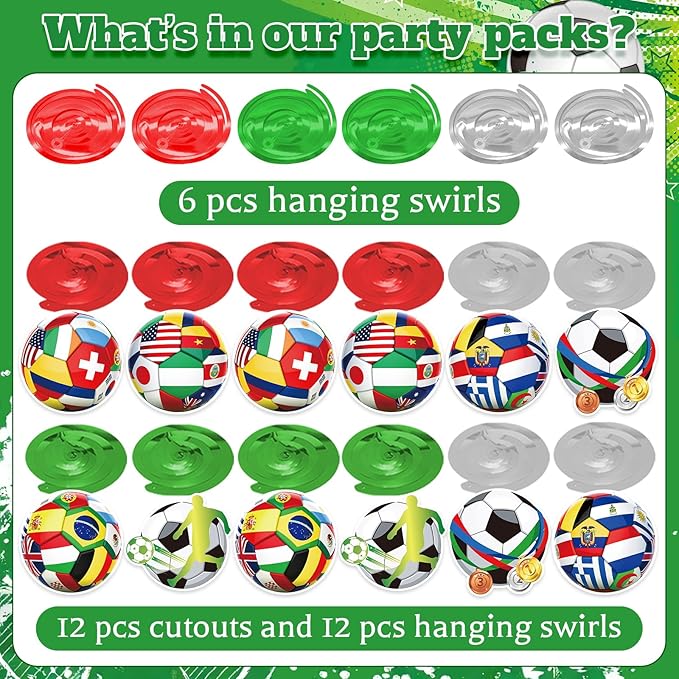 Soccer Hanging Swirls, 30Pcs Soccer Ball Ceiling Streamers Football Theme Party Swirls for Sport Event Game Hanging Decorations