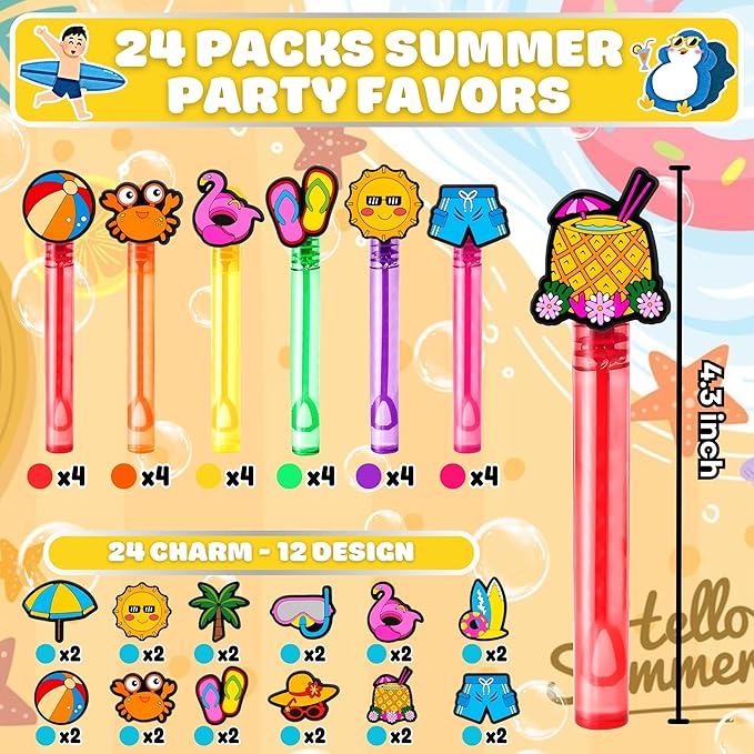24PCS Summer Bubble Wands for Kids - Party Favors, Goodie Bag Fillers, Pinata Stuffers, Birthday Toys, Class Prizes, Gifts for Toddlers, Boys & Girls