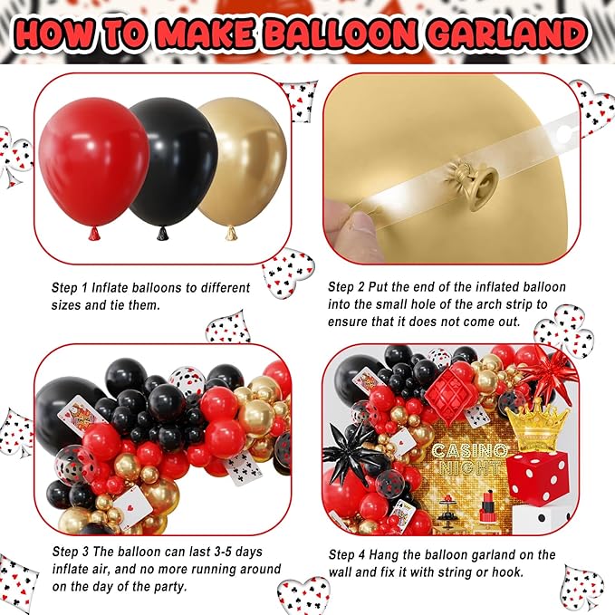 144PCS Dice Favor Boxes Casino Theme Party Decorations , Casino Balloon Arch Garland Kit Red Black Gold Dice Crown Poker Foil Balloons for Poker Las Vegas Game Night Casino Party Supplies