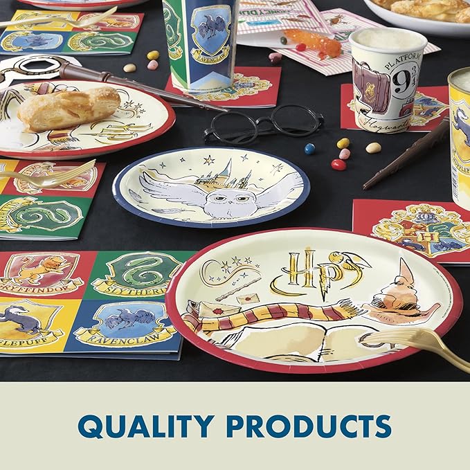 Harry Potter Birthday Decorations Kit | Party Supplies With Balloons, Table Cover, Banner, Dinner and Cake Plates, Napkins, Cups, Candles, Button - Serves 16