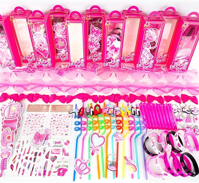 146Pcs Pink Party Favors for Girls, Hot Pink Princess Birthday Party Goodie Bag Stuffer Filler for Kids Girls Birthday Party Decoration Supplies