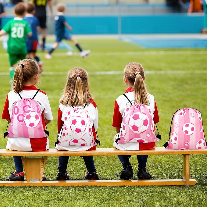 36 Pcs Pink Soccer Party Favors, Soccer Team Gifts for Girls Set Includes 12 Drawstring Goodie Bags, 12 Motivational Bracelets, 12 Keychains, Sports Birthday Party Supplies Decorations for Women