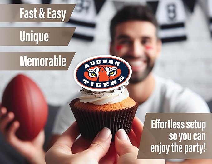 Auburn Tigers Cupcake Topper Party Supplies for Football, Birthday, Graduation Party Decorations (24 Pieces) (Auburn Tigers)