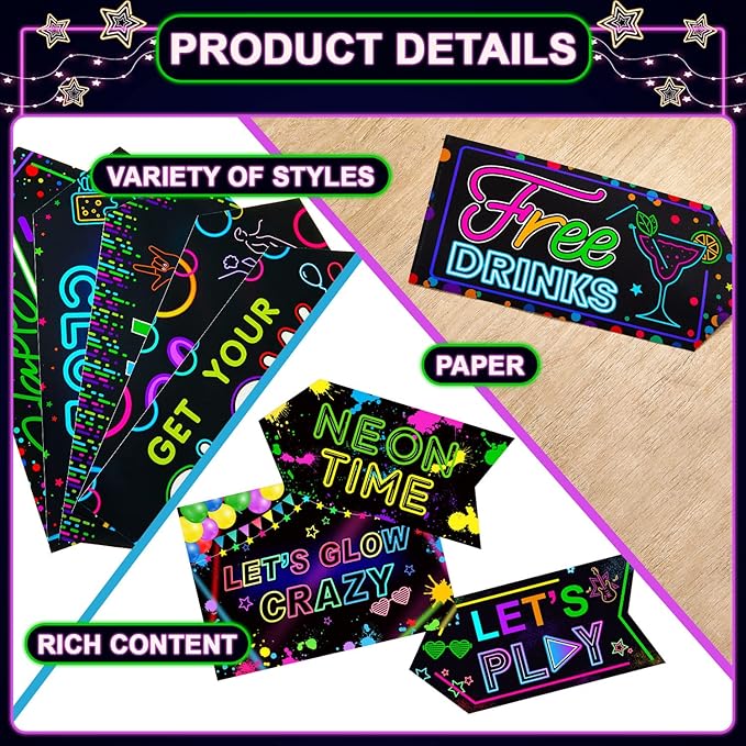 Gueevin 20 Pcs Party Supplies Decorations Home Sign Cutouts for Party Decorations Supplies(Glow in The Dark)