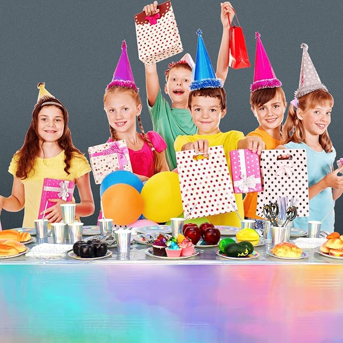161Pack Iridescent Party Supplies, Holographic Party Tableware - Iridescent Cup Straws Napkins Forks Knives Spoons Iridescent Foil Tablecloths for Birthday Disco Wedding 80s Party, Serves 20 (20 Set)