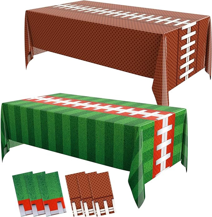 Oudain 6 Pcs Football Party Decorations Disposable Tablecloth 108 x 54 Inches Plastic Rectangle Table Covers Sport Themed Table Cloth for Football Rugby Day Birthday Party Supplies Favors