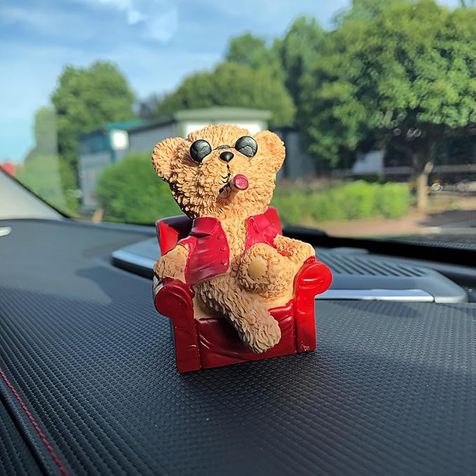 Cute Red Teddy Bear Statues Car Dashboard Decorations Accessories Interior for Men Women, Funny Collectibles Figurines for Car Dash Board Decor Auto Charm Ornaments Home Office Desk Decoration Gifts