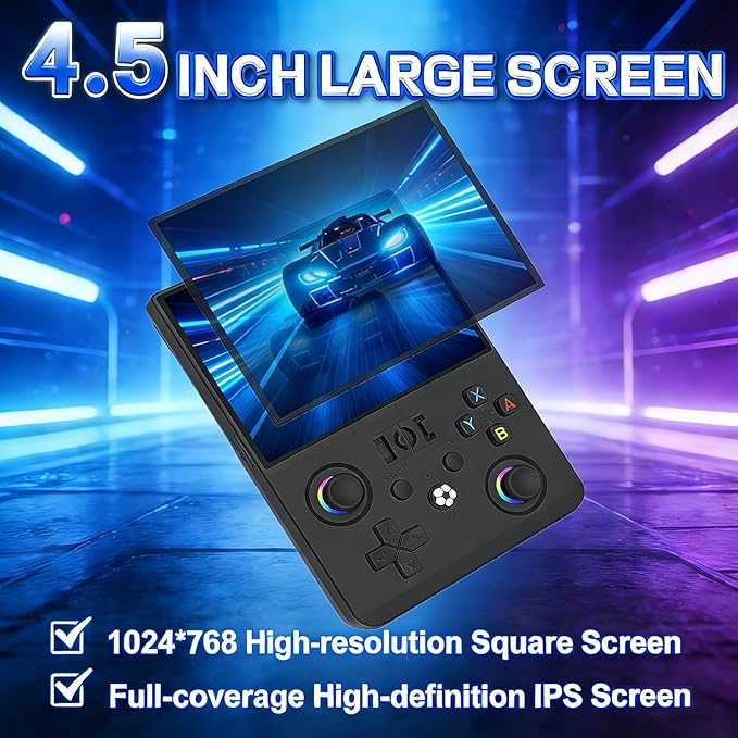 R36MAX 2 Retro Handheld Game Console, 4.5 Inch IPS HD Screen Portable Retro Game Console, 1.5GHz CPU Support 30+ Emulator Console Video Game Console, 4000mAh (Black)
