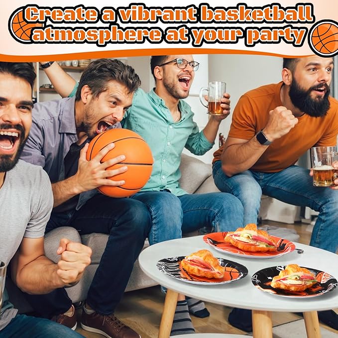 60 Pcs Basketball Paper Plates 9 Inch Sports Theme Birthday Disposable Plates for Kids Boys Adults Game Day Basketball Birthday Team Party Decorations Supplies