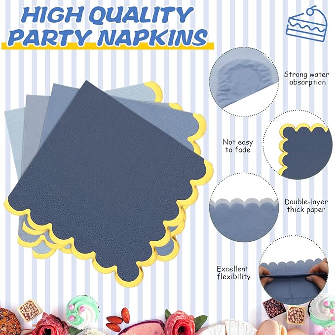 Vesici 144 Pcs Dusty Blue Party Plates with Napkins 9 Inch 7 Inch Paper Plates and Disposable Napkins with Gold Foil Border for Tea Birthday Bridal Baby Shower Wedding Party Supplies