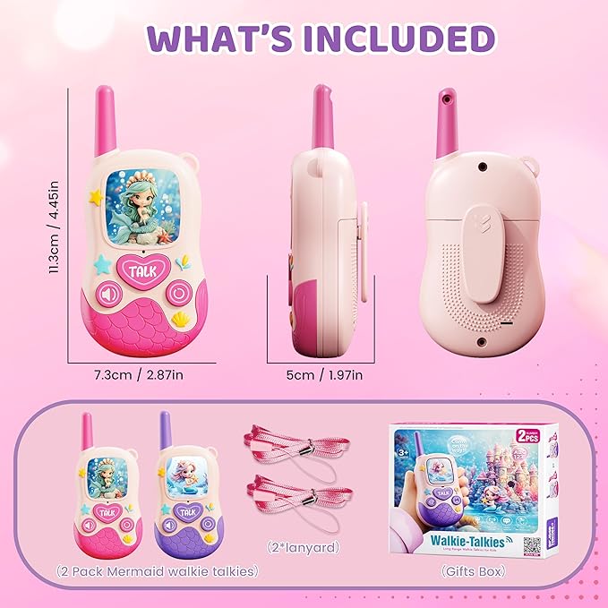Walkie Talkies Toys for Kids:Mermaid Toys 2 Pack Birthday Gifts for 3 4 5-7 8 Year Old Girls Toy for 4 5 6 7 8-10 Year Old Camping Outdoor Games,Easter Christmas Stocking Stuffers for Girls Kids