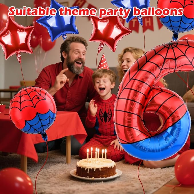 40 Inch Spider Theme Number Balloon, Number Block Foil Number 6 Balloons Large Big Numbers Helium Balloon for Girls Boys 6th Birthday Theme Party Decorations (Number 6)