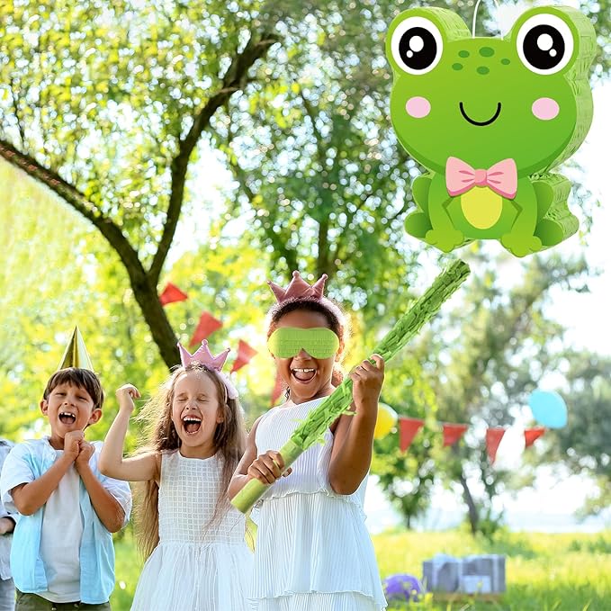 Aoriher Frog Piñata with Stick Blindfold & Confetti - Birthday Party Favors Decorations for Animal Theme Party Supplies Toys Outdoor Games, 15 x 13 x 3.2 Inch