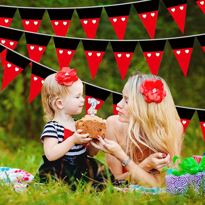 Tiamon 5 Pcs Red Mouse Theme Banner Birthday Decorations Red and Black Pennant Bunting Cartoon Themed Mouse Triangle Flag for Baby Shower Cartoon Birthday Party Decor