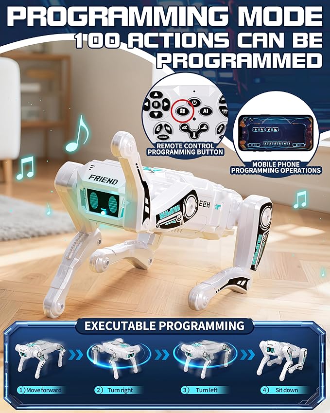 Smart Robot Dog for Kids 3-12, App & Remote Control RC Stunt Puppy with 2 Batteries, Programmable STEM Toy with AI Emotion Mode & 30+ Actions - Interactive Electronic Pet Gift for Boys Girls