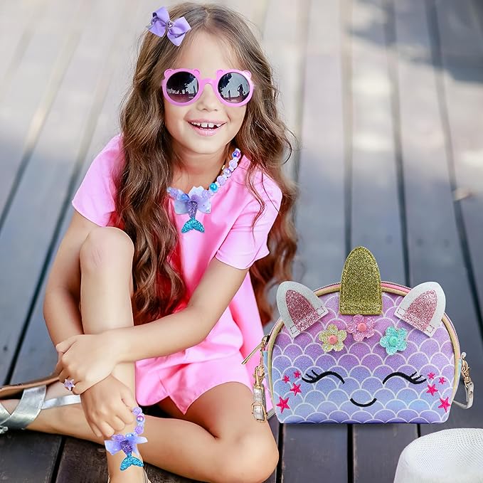 Purse for Little Girls,Girls Jewelry Pretend Play,Unicorn Gifts for girls,Crossbody Bags for Kid