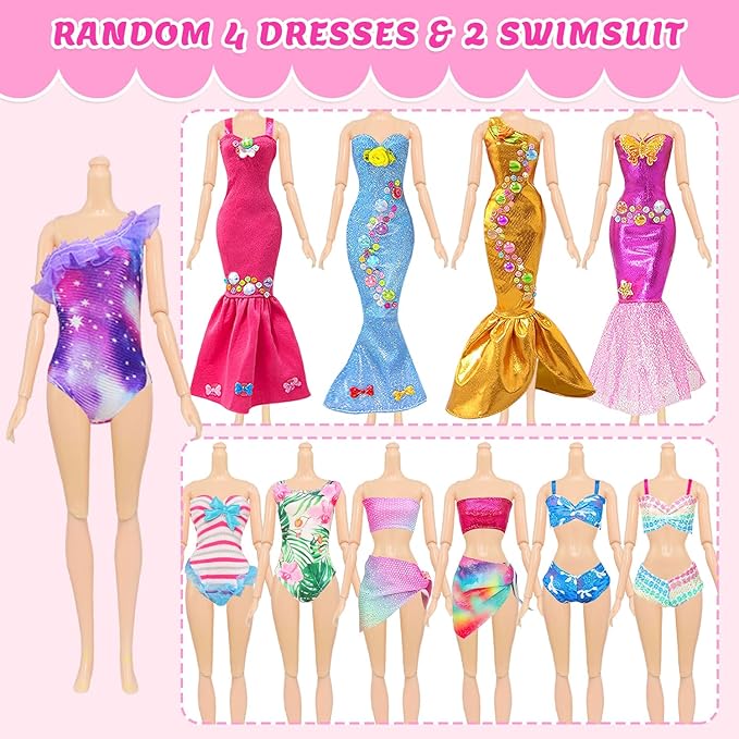 75 Pcs Doll Clothes and Accessories Gift Box Package,5 Wedding Gowns 4 Evening Dresses 8 Fashion Dresses 3 Set Casual Outfit, 2 Swimsuit,30 Hanger 20 Shoes 10 Accessories for Girls 3-10 years old Gift